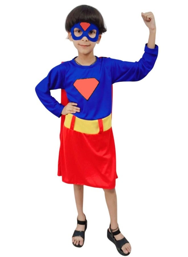 BookMyCostume Synthetic Supreme Red & Blue Super Hero Costume For Girls - Dress With Cape & Eye Mask | Superhero Kids Fancy Dress Outfit For Girls | 5-6 Years - Image 3